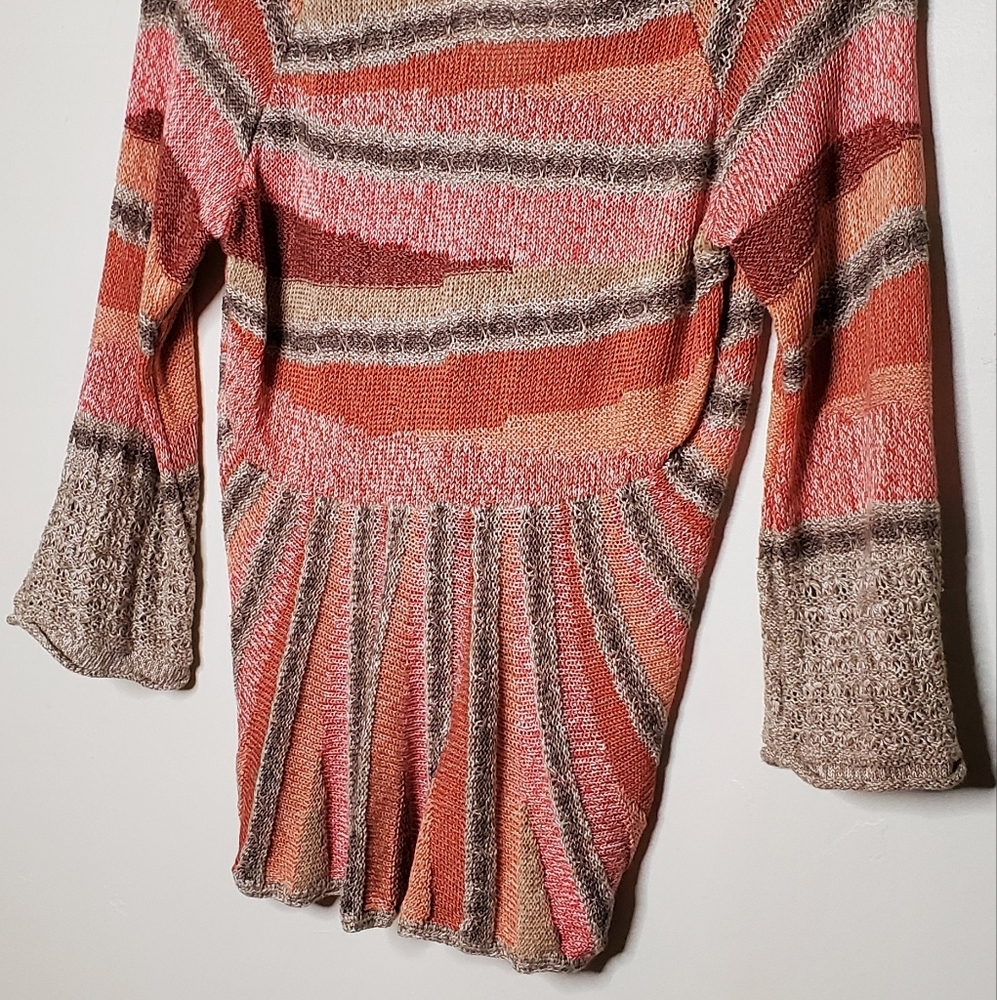 Slouchy Stripes Peach Pink and Tan Radial Natural Style Cardigan - Picture 11 of 12